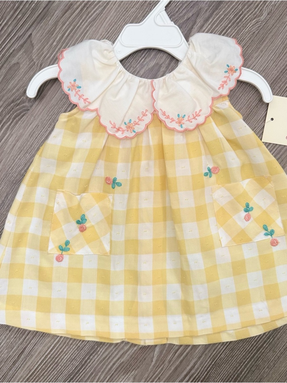NWT Sophie & Lucas 3M Yellow Gingham Baby Dress with Embroidered Collar